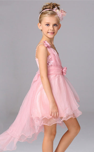 Fuchsia Tulle Princess One Shoulder Children's Prom Dress FGD267