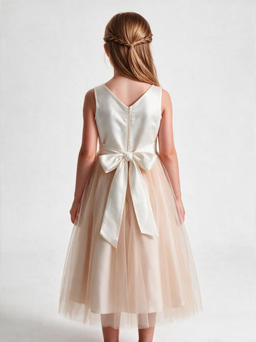 Pearl Pink Tea-length Princess Children's Prom Dress (FGD280)