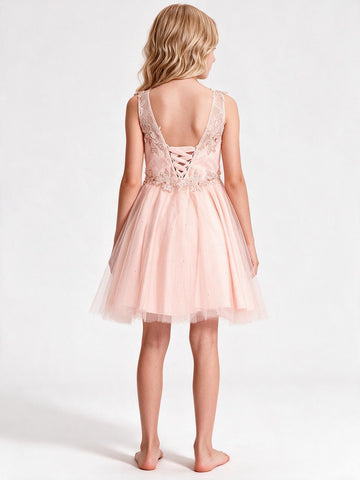 Beading Tulle Mini Children's Prom Dress (FGD295)