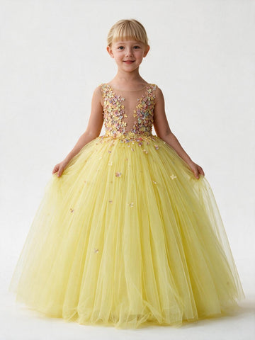 Yellow Princess Kids Prom Dress BDFGD349