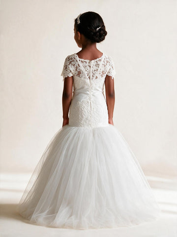 Lace Trumpet/Mermaid Short Sleeve Flower Girl Dress BDFGD350