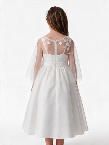 White Princess Ankle-length White Kids Dress FGD444
