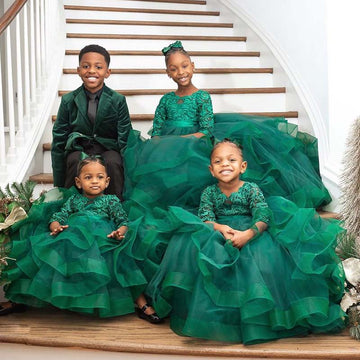 Dark Green Half Sleeve Mommy-Daughter Matching Prom Dress FGD470