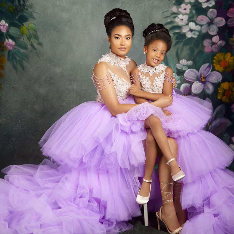Purple High Low Mommy-Daughter Matching Prom Dress FGD471