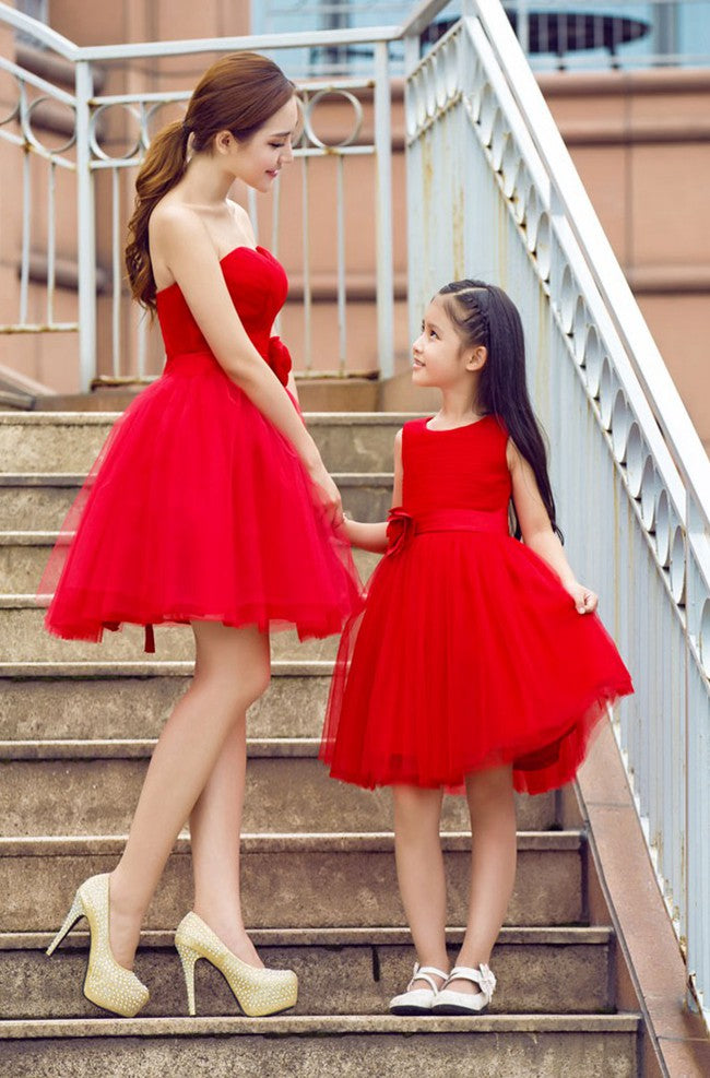Simple Red Short Mommy-Daughter Matching Prom Dress FGD479