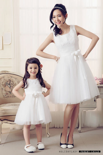 White Short Mommy-Daughter Matching Prom Dress FGD485