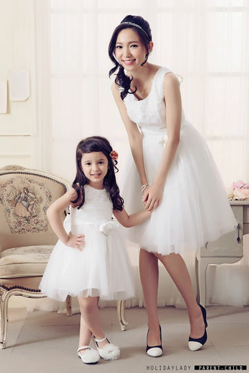 White Short Mommy-Daughter Matching Prom Dress FGD485