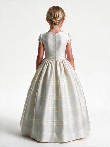 First Communion Dress For Girls Short Sleeve Belt With Bows FGD497