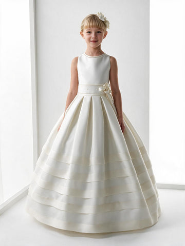 Girls First Communion Dress Short Sleeve With Belt FGD498