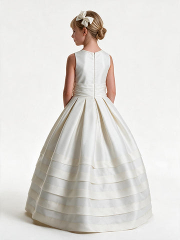 Girls First Communion Dress Short Sleeve With Belt FGD498