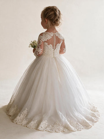 Toddlers Lace Full Sleeve Flower Girl Dress BDFGD514