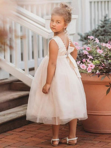 1-8 Years Girls Flower Girl Dress with Pearls FGD519