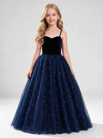 Navy Straps Kids Prom Dress BDHT23