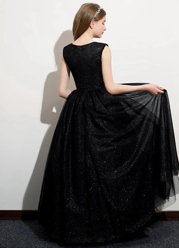 Black V neck Girls Birthday Party Dress JFGD070