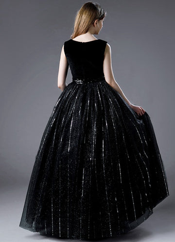 Black Tulle V neck Girls Birthday Party Dress JFGD073