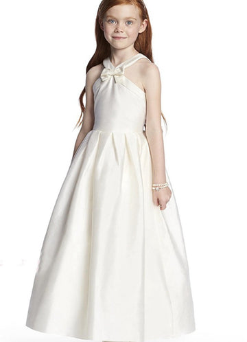Ivory Satin Tea Length Flower Girl Child Bridesmaid Dress JFGD077
