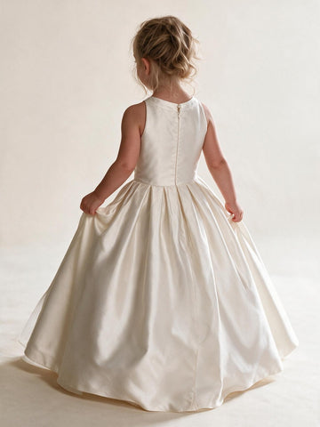 Ivory Satin Tea Length Flower Girl Child Bridesmaid Dress JFGD077