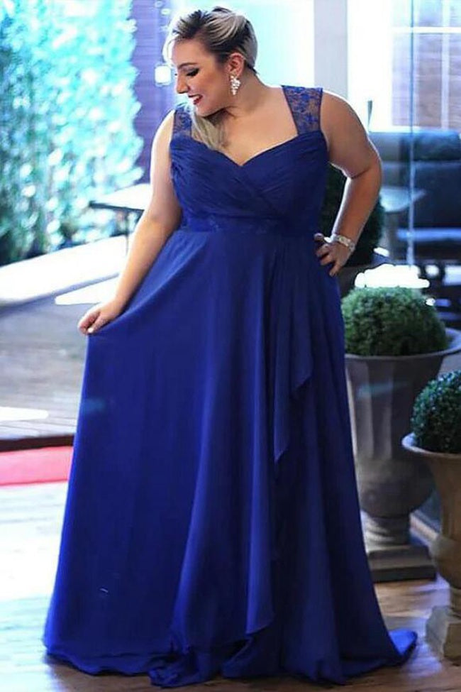 Light Royal Blue Lace,Tulle Plus Size Dress PLJT8006