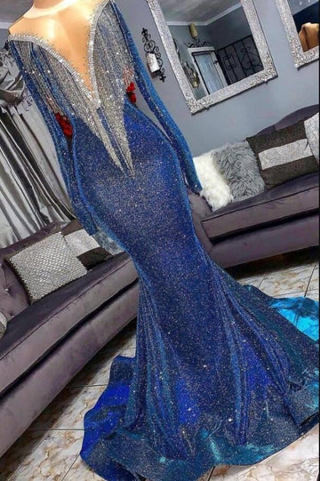 Luxurious Mermaid Sequins Long Sleeve Celebrity Prom Dress JTC001