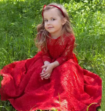 Red Long Sleeve Lace Mommy-Daughter Matching Prom Dress MGD003