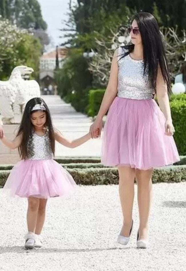 Short Sequins Mommy-Daughter Matching Prom Dress MGD006