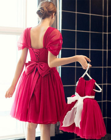 Red Short Mommy-Daughter Matching Prom Dress MGD010
