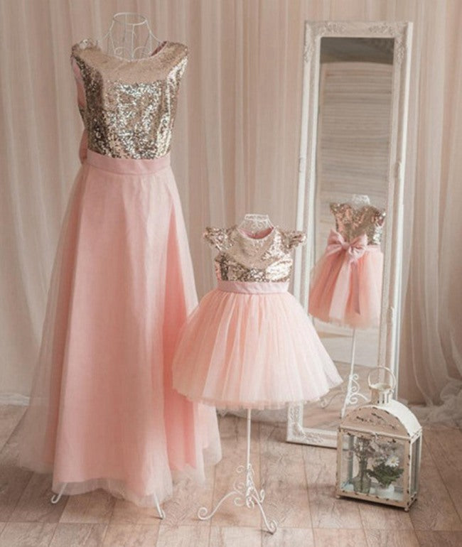 Pink Sequin Mommy-Daughter Matching Prom Dress MGD013