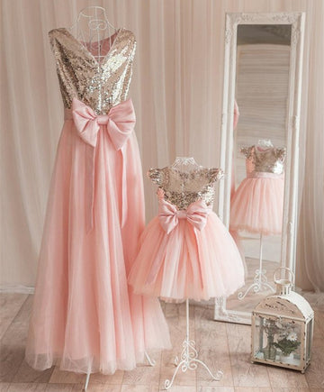 Pink Sequin Mommy-Daughter Matching Prom Dress MGD013