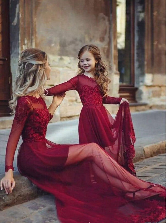 Burgundy Mommy-Daughter Matching Prom Dress MGD019