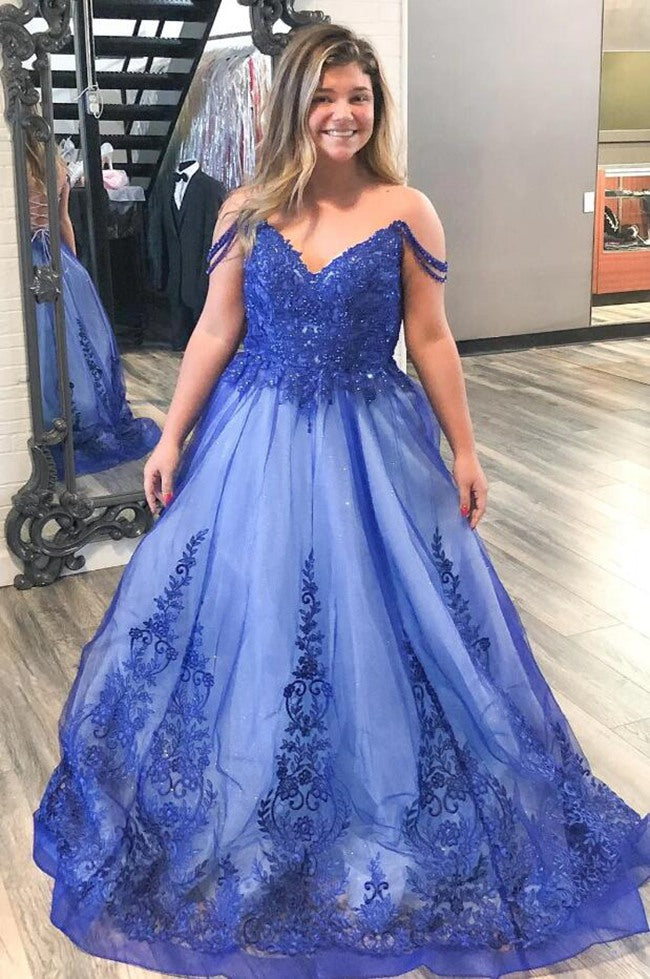Princess Blue Lace Plus Size Prom Dress PSD127