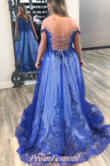 Princess Blue Lace Plus Size Prom Dress PSD127