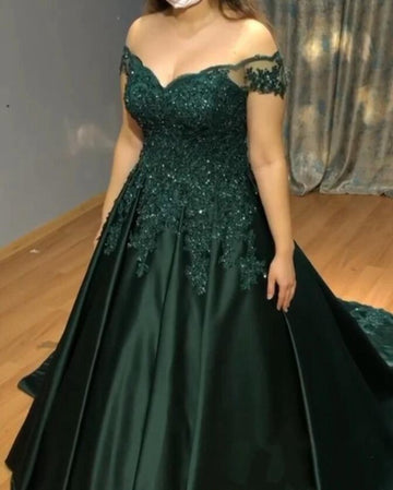Dark Green Princess Off The Shoulder Plus Size Prom Dress PSD128