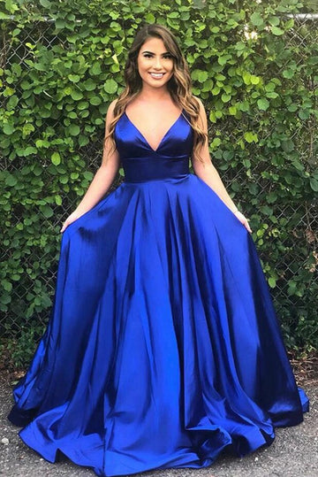 Satin Royal Blue Plus Size Prom Dress PSD130