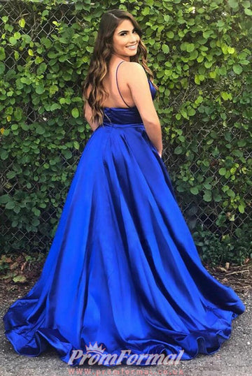 Satin Royal Blue Plus Size Prom Dress PSD130