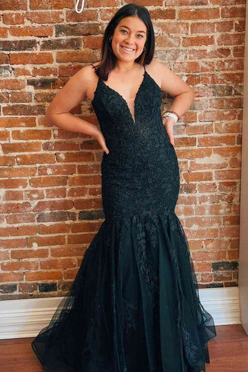Black Mermaid Lace Plus Size Prom Dress PSD139