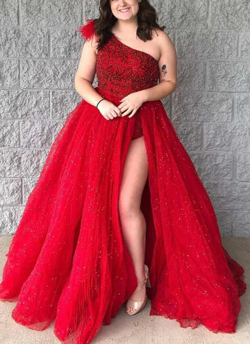 One Shoulder Red Plus Size Prom Dress PSD141