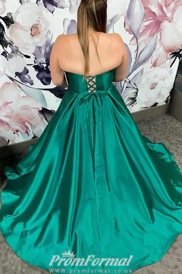 Green Satin A line Plus Size Prom Dress PSD147