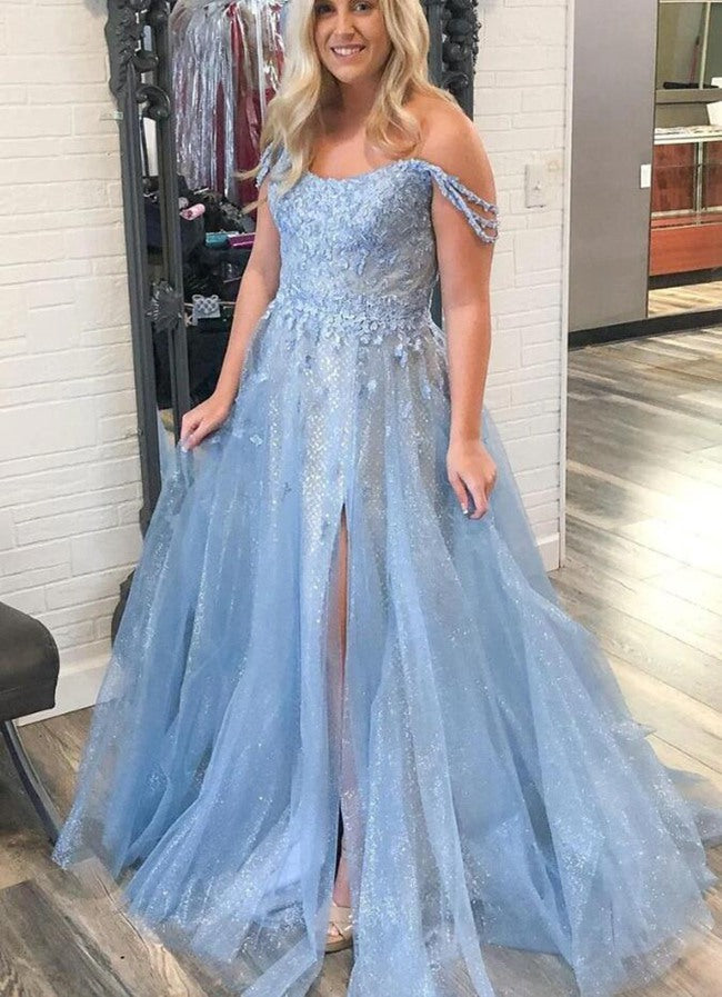 Light Blue Lace Plus Size Prom Dress PSD155