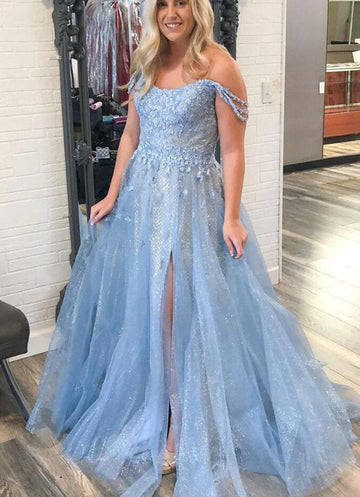 Light Blue Lace Plus Size Prom Dress PSD155