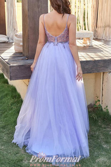 Lilac Sexy Slit Straps Plus Size Prom Dress PSD159