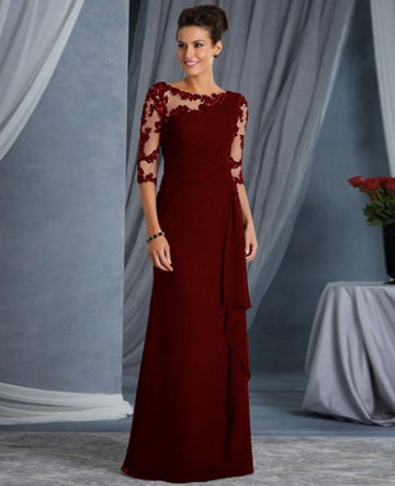 Burgundy Long Sleeve Bridesmaid Formal Dress PXH022