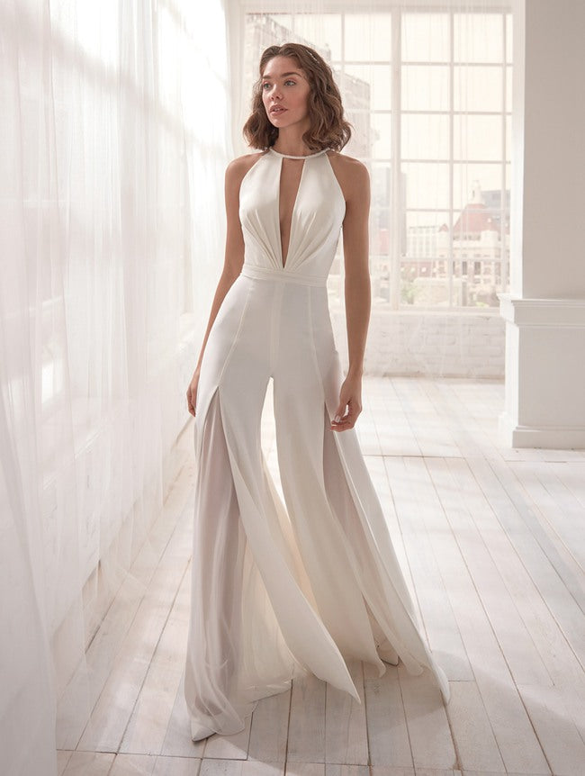 White Women Jumpsuit Formal Dress PXH027