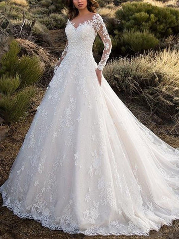Discount Long Sleeve Lace Wedding Dress PXH035