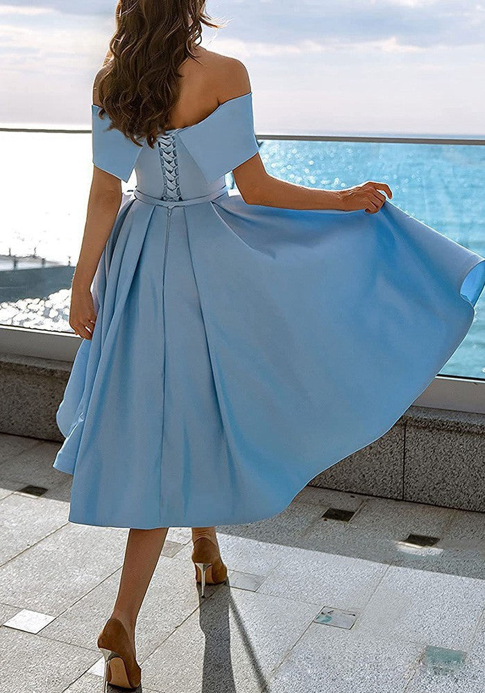 Light Blue Off the shoulder Tea Length Party Dress PXH036 light-blue-off-the-shoulder-tea-length-party-dress-pxh036