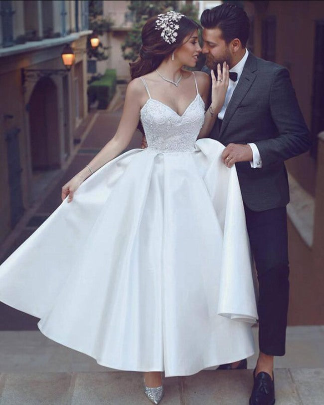 Straps Tea Length Wedding Dress SWD012