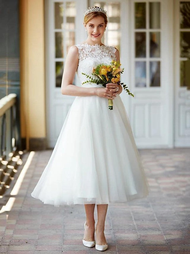 Classic Tea Length Rockabilly Wedding Dress SWD019