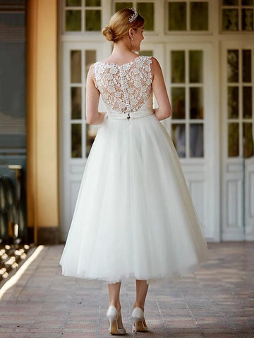 Classic Tea Length Rockabilly Wedding Dress SWD019