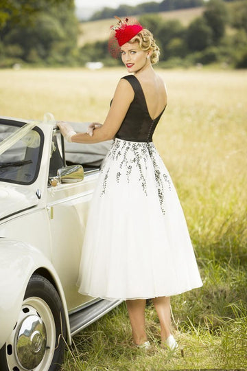 50s Classic Tea Length Wedding Dress SWD020