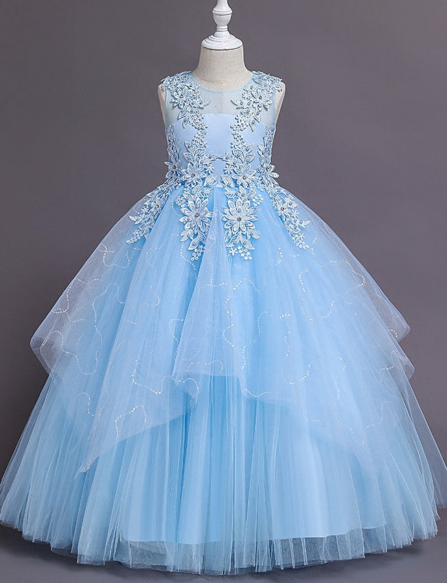 Light Blue Ball Gown Lace Girls Prom Dress TXH091