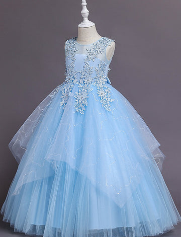 Light Blue Ball Gown Lace Girls Prom Dress TXH091